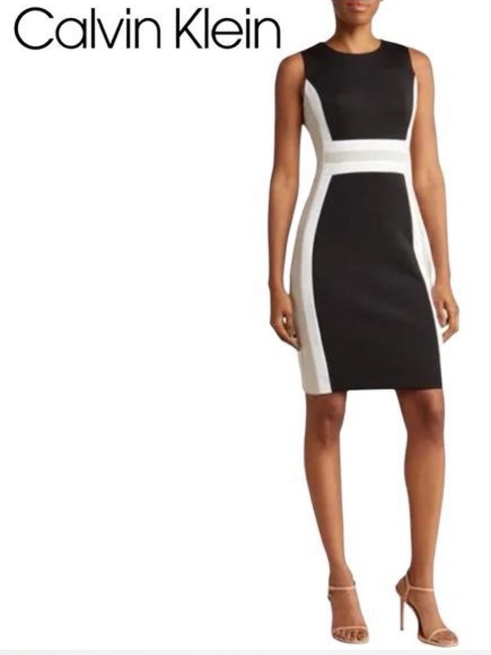 Calvin Klein Black with White Panel Sheath Midi Dress